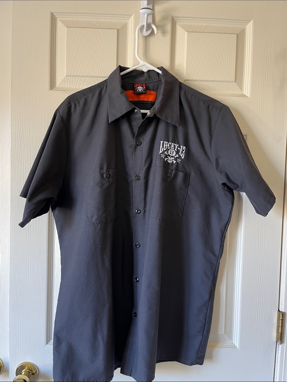 Lucky Brand Black Short Sleeve Button-Up Work Shirt with Chest Logo
